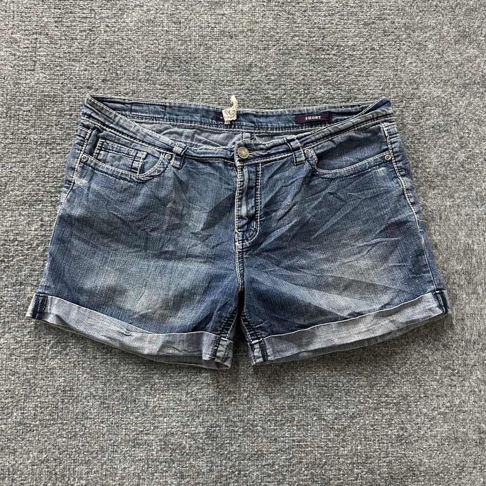 VGS Denim Shorts Womens Size 16 Blue Cuffed Embroidered Back Pocket Casual